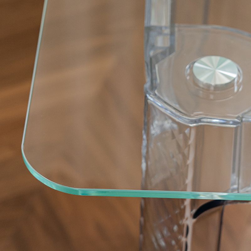 Modern Tempered Glass Desktop Geometric Acrylic Legs Dining Table for Dining Room