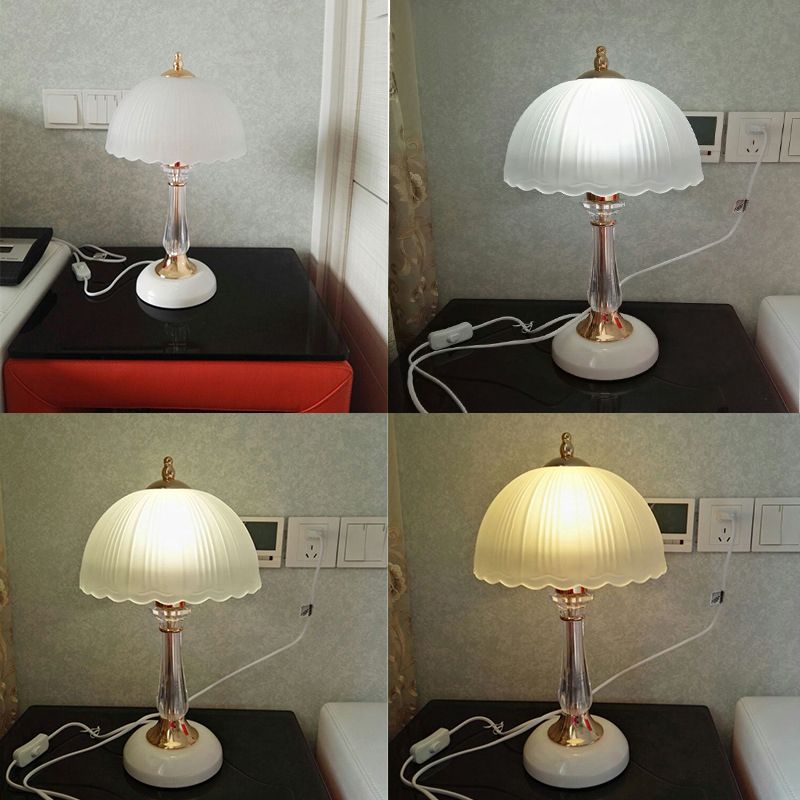 Frosted White Glass Scalloped Table Lamp Modern 1 Head Gold Night Light for Bedroom