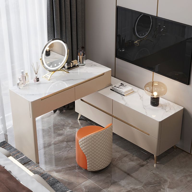 Contemporary With Drawer Metallic Bedroom Lighted Mirror Dressing Table