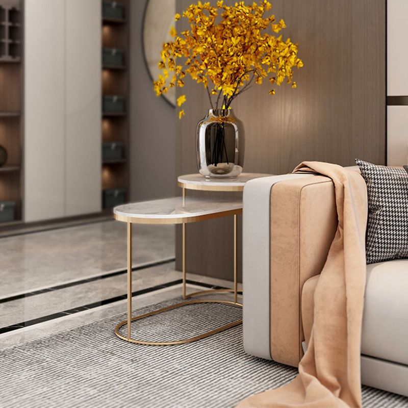 Luxurious Stone Top End Table Metal Frame Sofa Side Accent Table