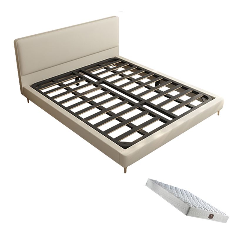 Wood and Upholstered Standard Bed with Headboard Panel Bed in Beige