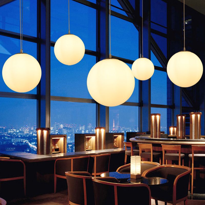 Milk White Glass Ball Pendant Modern Simplicity Style 1-Light Hanging Light for Bedroom