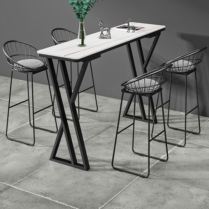 Industrial Double Pedestal Bistro Table Stone Rectangular Pub Table for Indoor