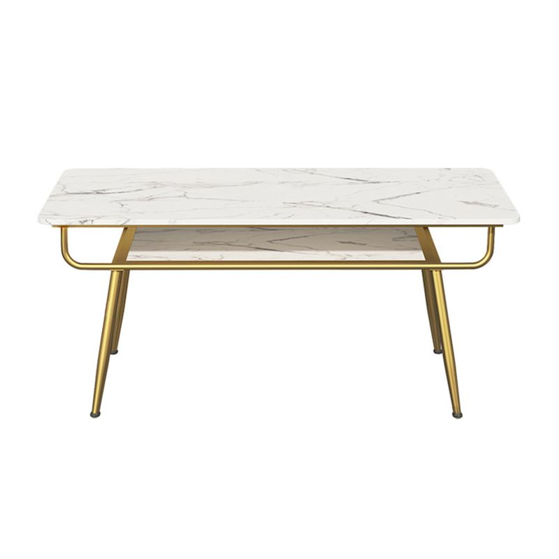 Traditional Luxury Dining Table Rectangle 4 Legs Dining Table with Gold Frame