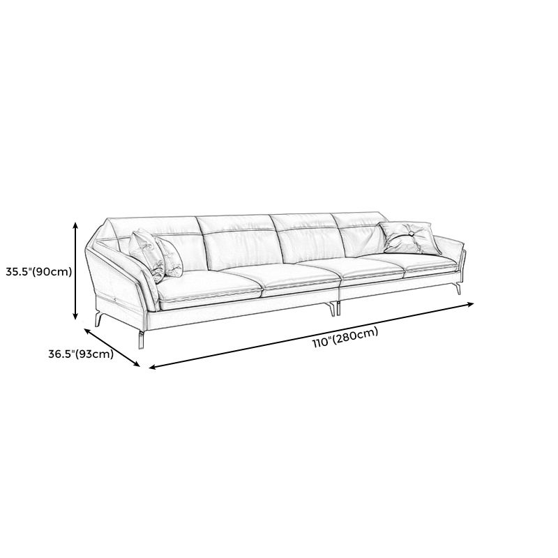 Contemporary Genuine Leather Sewn Pillow Back Sofa 35.43"High Flared Arm Sofa,Dark Brown