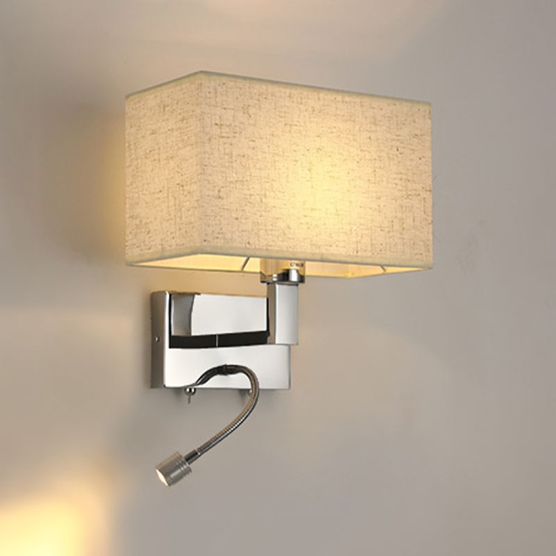 Metal Wall Sconce Modern Rectangle Shape Wall Light with Fabric Shade for Study