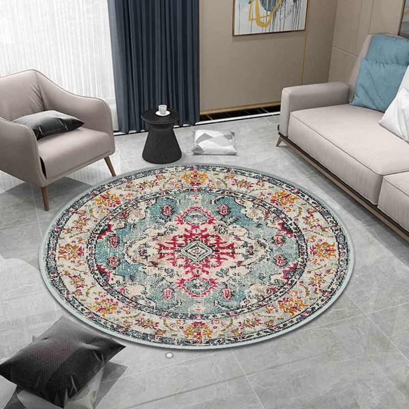 Multicolor Decoration Rug Shabby Chic Medallion Pattern Rug Polyester Machine Washable Non-Slip Backing Carpet