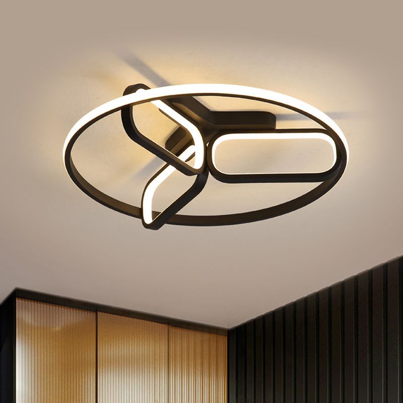 Modernist LED Ceiling Lamp Black/White/Gold Oval and Circle Flush Mount Lighting with Metallic Shade in Warm/White Light