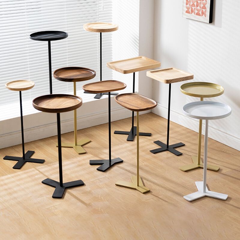 Contemporary Style Side End Table Metal Pedestal Round Sofa Side Accent Table
