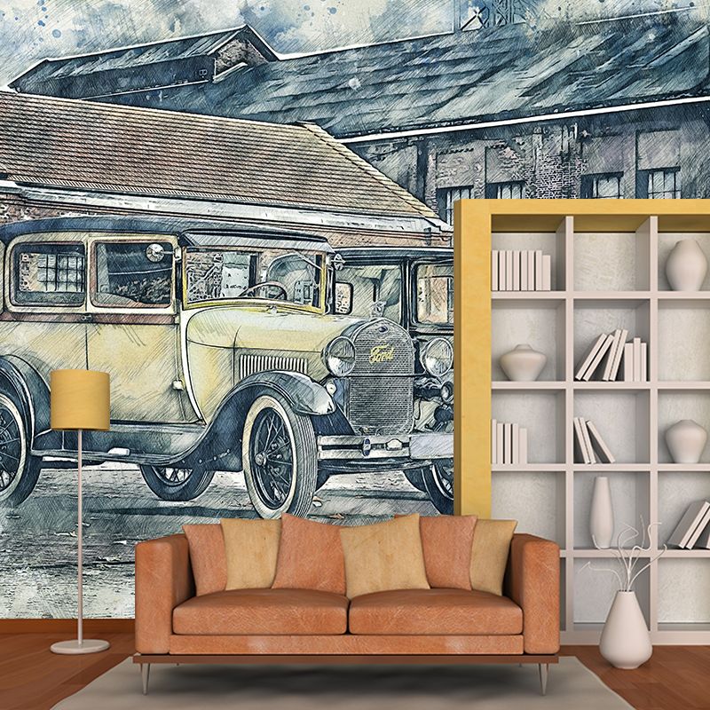 Ilustración Mural de coches antiguos Revestimiento de paredes de estilo industrial para decoración de paredes