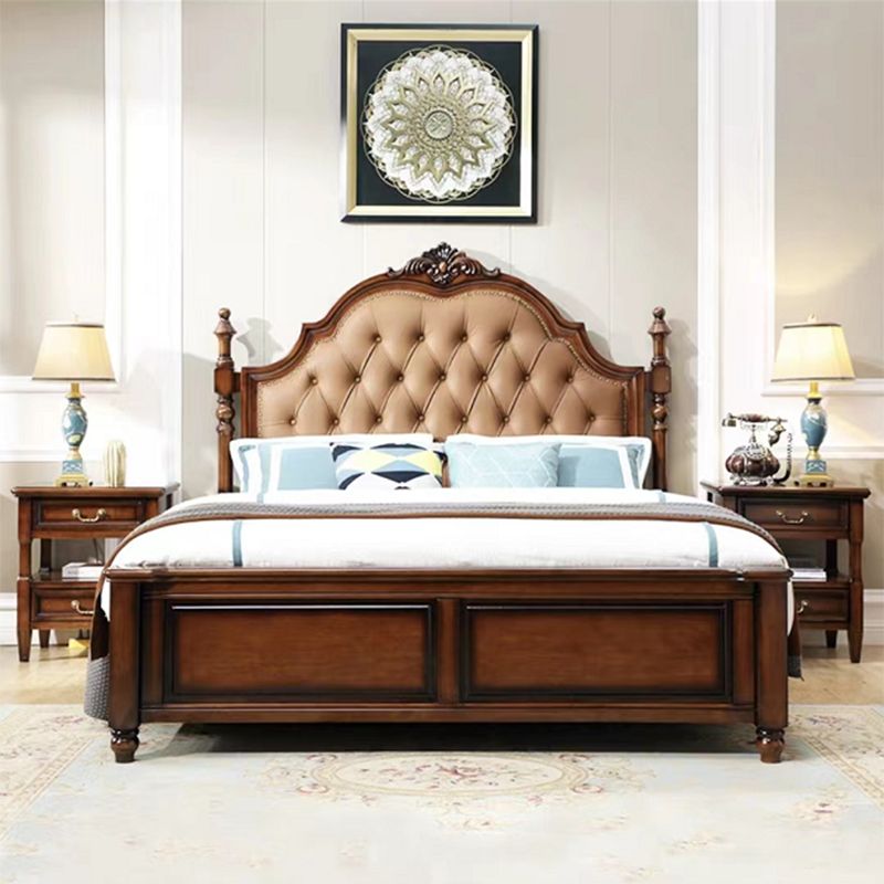 Tufted Upholstered Standard Bed Solid Wood King Bed in Brown of 72.8" H