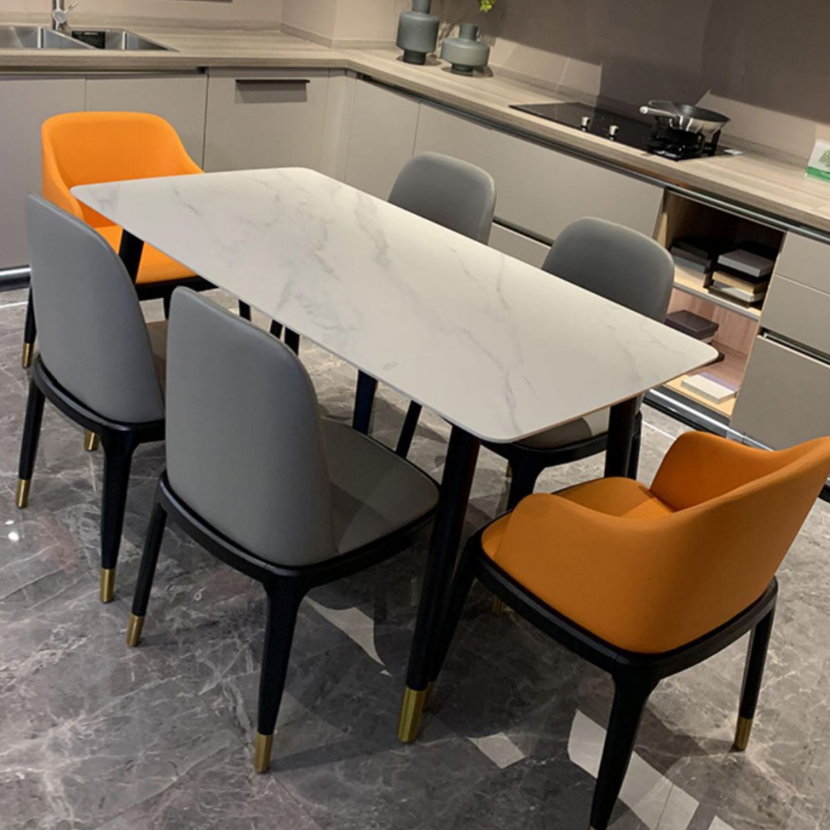 Modern Dining Table White Rectangle Table with 4 Legs for Dining Room