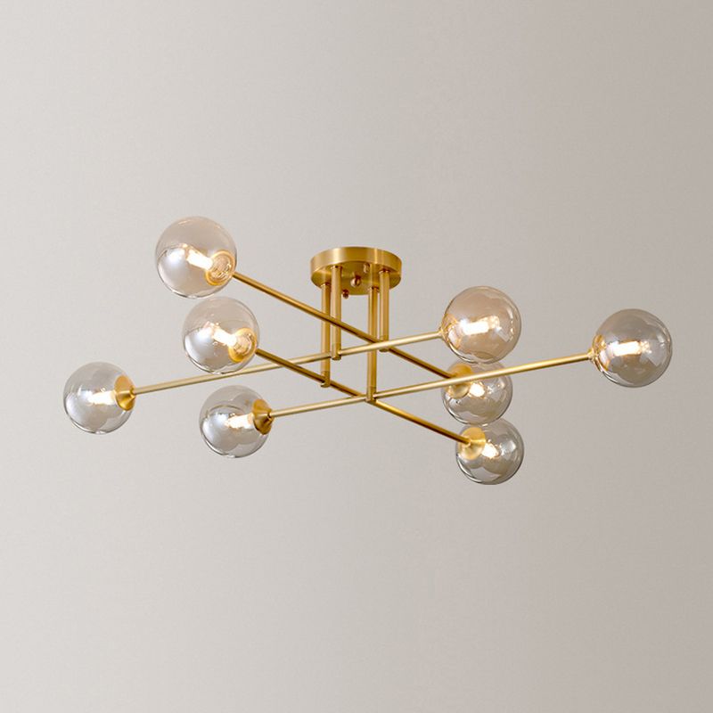 Modern Style Sputnik Shape Flush Mount Metal Ceiling Light in Gold for Living Room