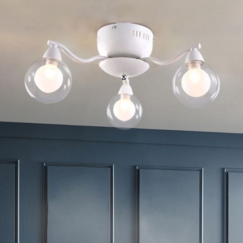 3 bras incurvés semi-chasse à la salle à manger légère avec un ouvrage en verre à globe transparent