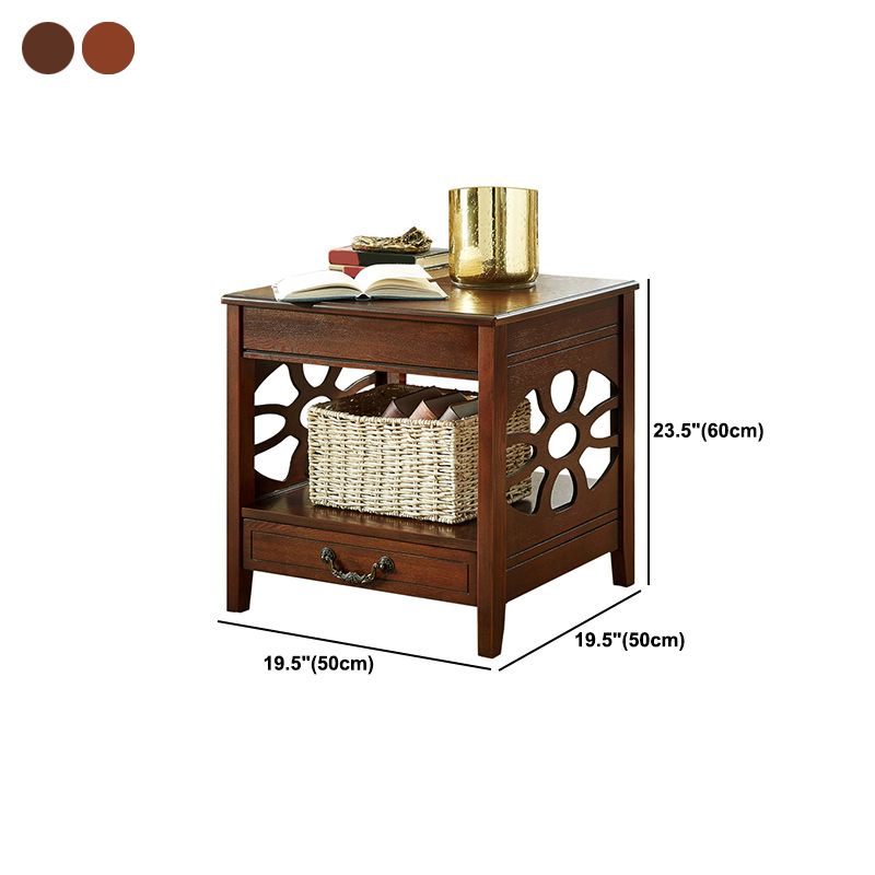 Modern Square Double Tier End Table Solid Wood 4 Legs End Table