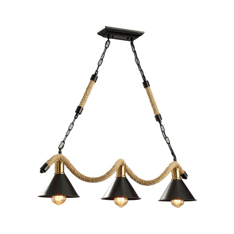 Hemp Rope Hanging Island Light Industrial Hanging Lighting Fixture for Dining Room