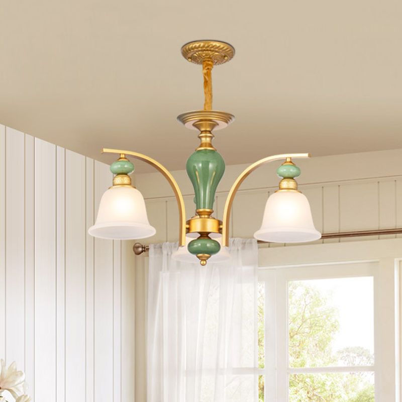 Opal Glass Gold Gold Light Segret Bell 5/6/8 Luci Lampella in stile rustico Lampaggio con braccio curvo