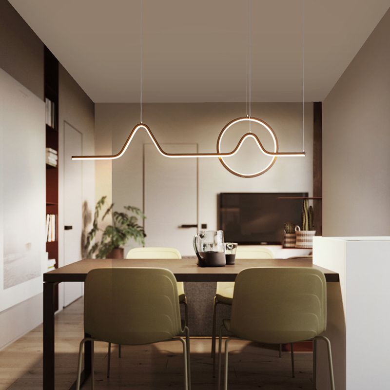 Metal Linear Shade Island Pendant Modern Style 2 Light Island Lighting for Dining Room