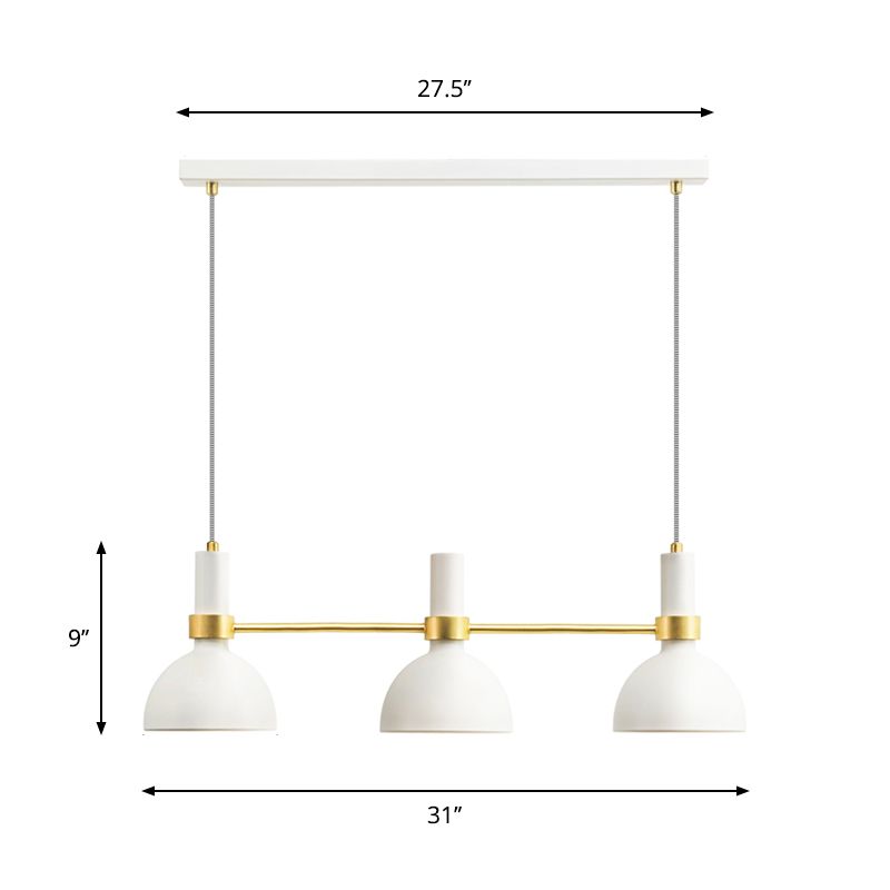 Modern 3 Lights Island Pendant Light with Metal Shade White Finish Domed Down Lighting