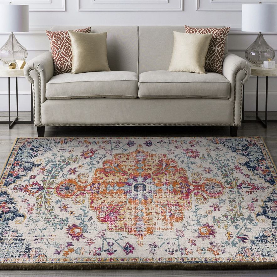 Restoration Tribal Printed Rug Multicolor Bohemian Carpet Synthetics Anti-Slip Backing Stain Resistant Pet Friendly Rug for Room