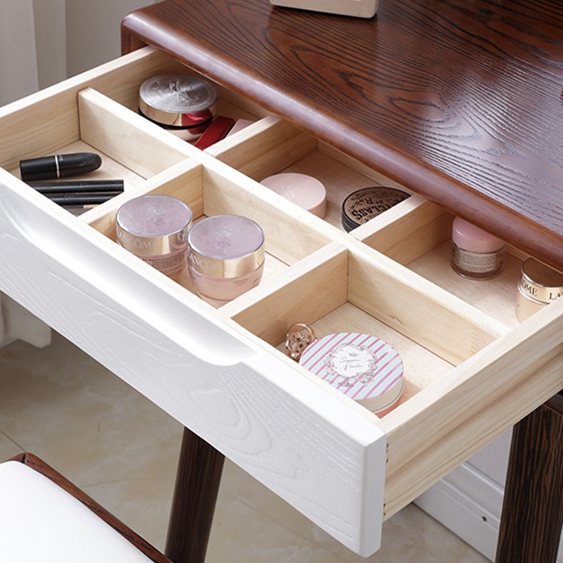 15.74" Wide Solid Wood Dresser 1-Drawer Vanity Table with Stool and Mirror