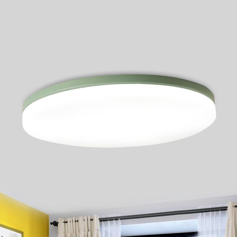 10"/15"/19" W Circular Flush Ceiling Lamp Macaron Metal Indoor Flush Lighting in Green/Pink/White/Yellow