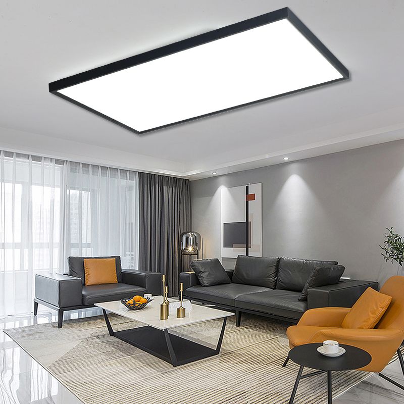 Rectangular Ceiling Light Fixture Modern Aluminum LED Living Room Flush Light in Black