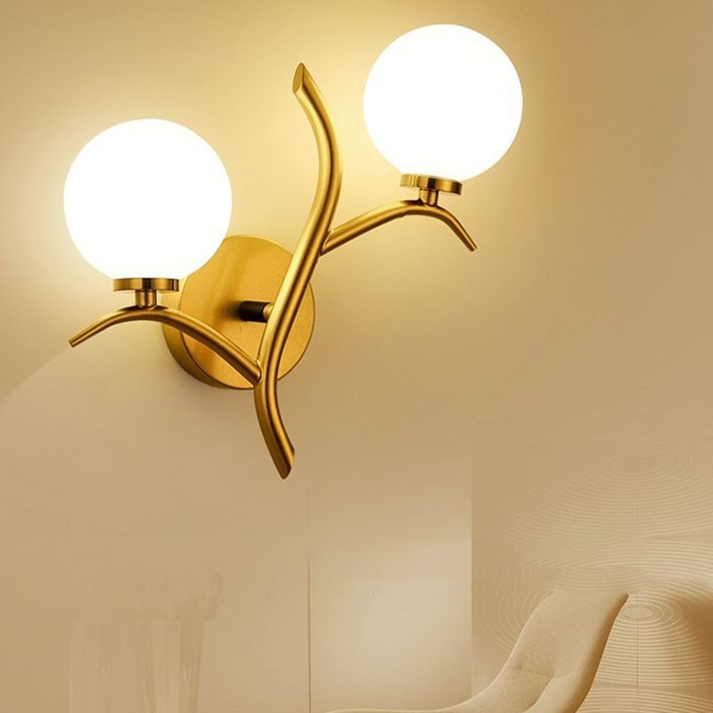 Modern Style Globe Wall Light Glass 2 Light Sconces for Bedroom