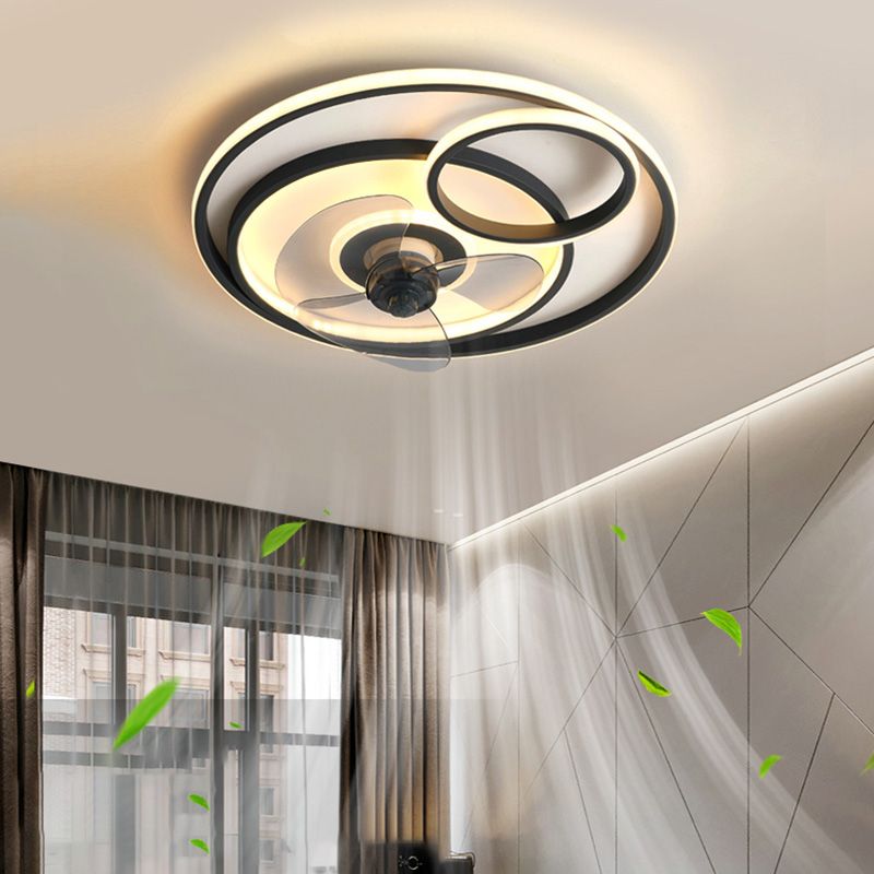 Iluminación de ventilador circular de blanco negro simplicidad de metal LED semi flush luz para dormitorio