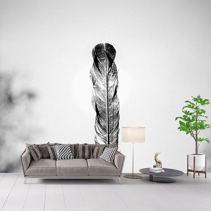 Contemporary Feather Mural Wallpaper Stain Resistant Wall Covering for Living Room