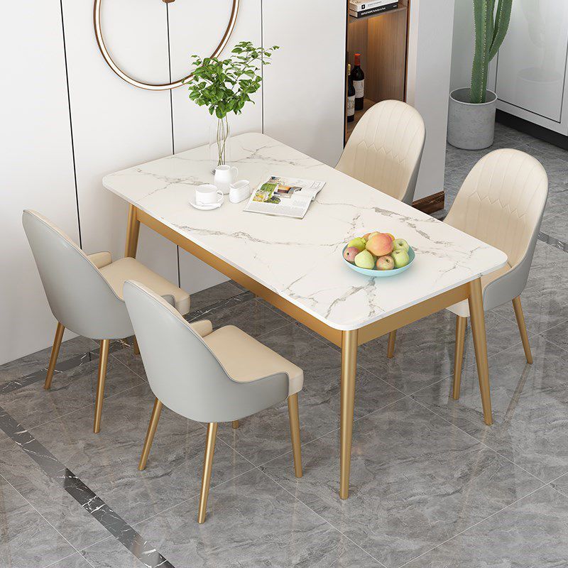 Traditional Luxury Dining Table Sintered Stone Rectangle Table with 4 Legs