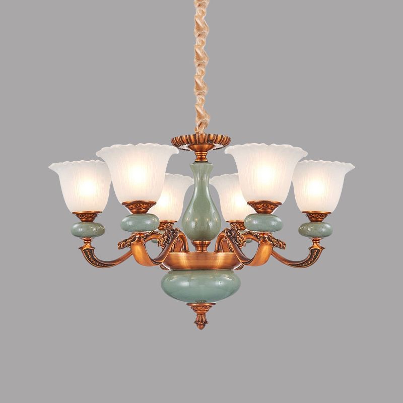 Vintage stijl bloemenvormige hangende kroonluchter 6/8-bulb crème glasveringverlichting in bruin
