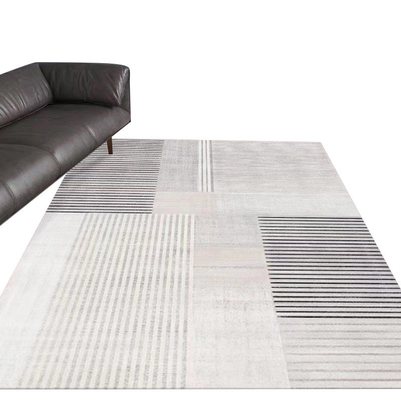 Light Blue Modern Rug Polyester Line Rug Washable Rug for Home Decor