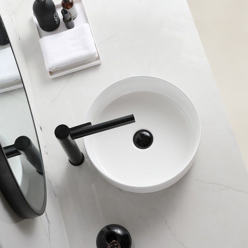 Modern Style Vessel Sink Pure Color Round Ceramic Vessel Sink