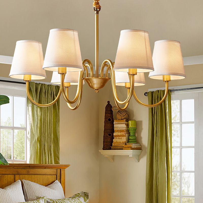 Multi-Head Chandelier Lighting Fixtures American Style Suspension Light with White Fabric Shade