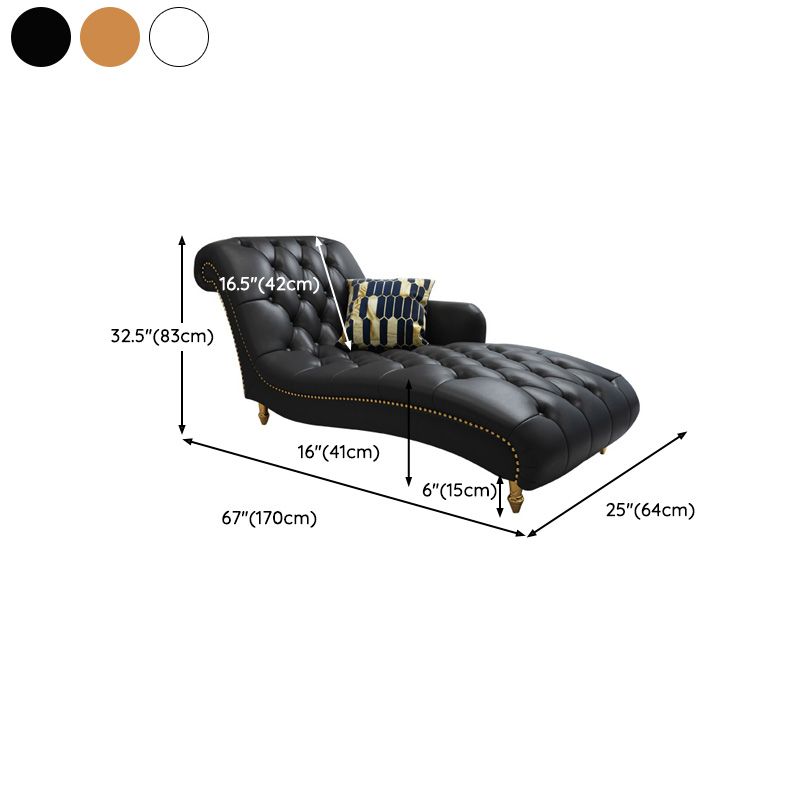 Glam Genuine Leather Chaise Lounge Living Room Chaise with One Armed