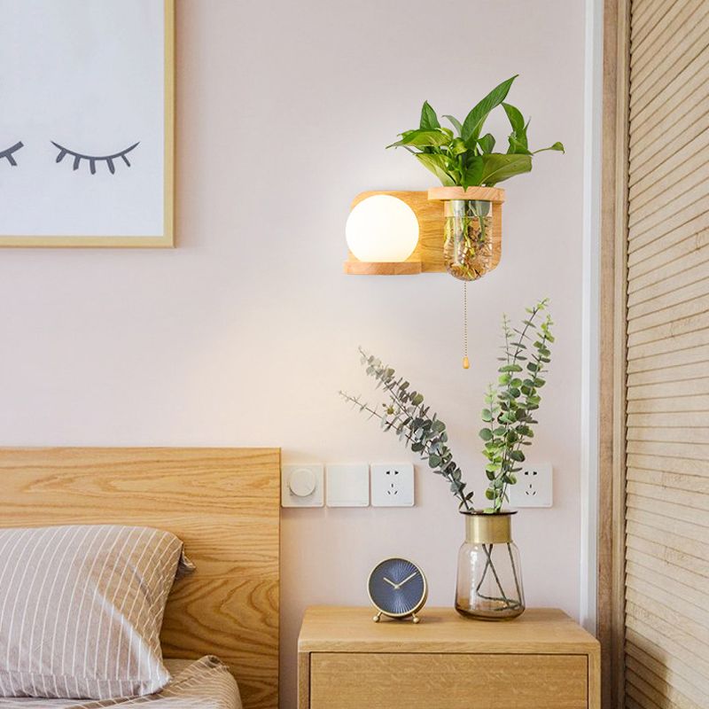 1 Light Wall Light Fixture Modern Wood Wall Mounted Lighting(plants not included)