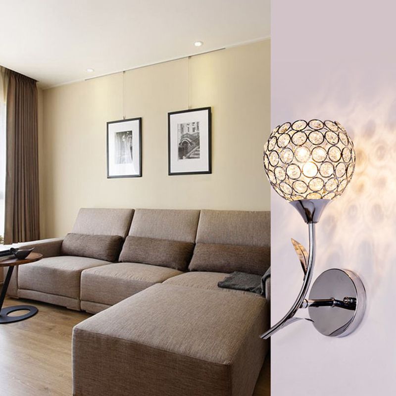 Wohnzimmer Wandleuchten beleuchten moderne Chromwandhalterung Licht mit runden Kristallschatten