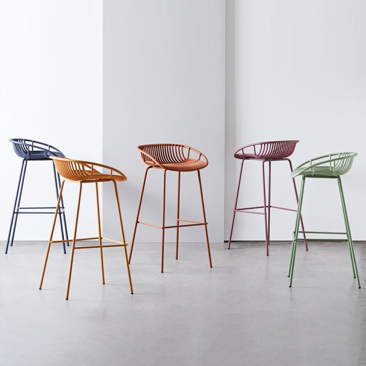 Contemporary Milk Tea Shop Footrest Stool Matte Finish Metal Barstool