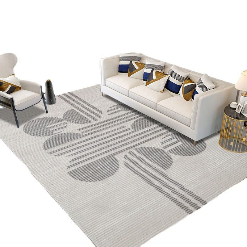 Gray Abstract Line Rug Polyester Modern Rug Non-Slip Backing Rug for Home Decor