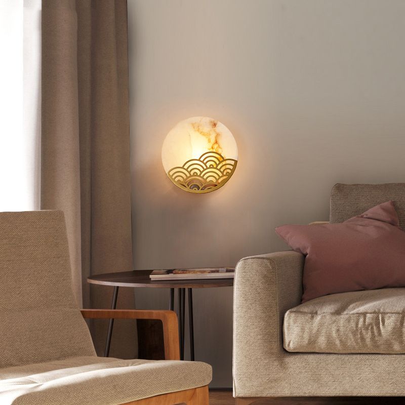 Lampe murale de la chambre circulaire colonialisme marbre simple éclairage mural d'éclairage mural en or, 8 "/ 10" de largeur