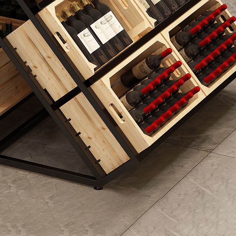 Freestanding Wooden Wine Rack Bottle Industrial Bottle Rack in Natural Wood