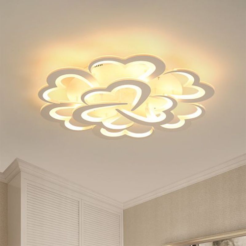 Lámpara de techo floral minimalista acrílica para sala de estar LED montaje semi empotrado en blanco