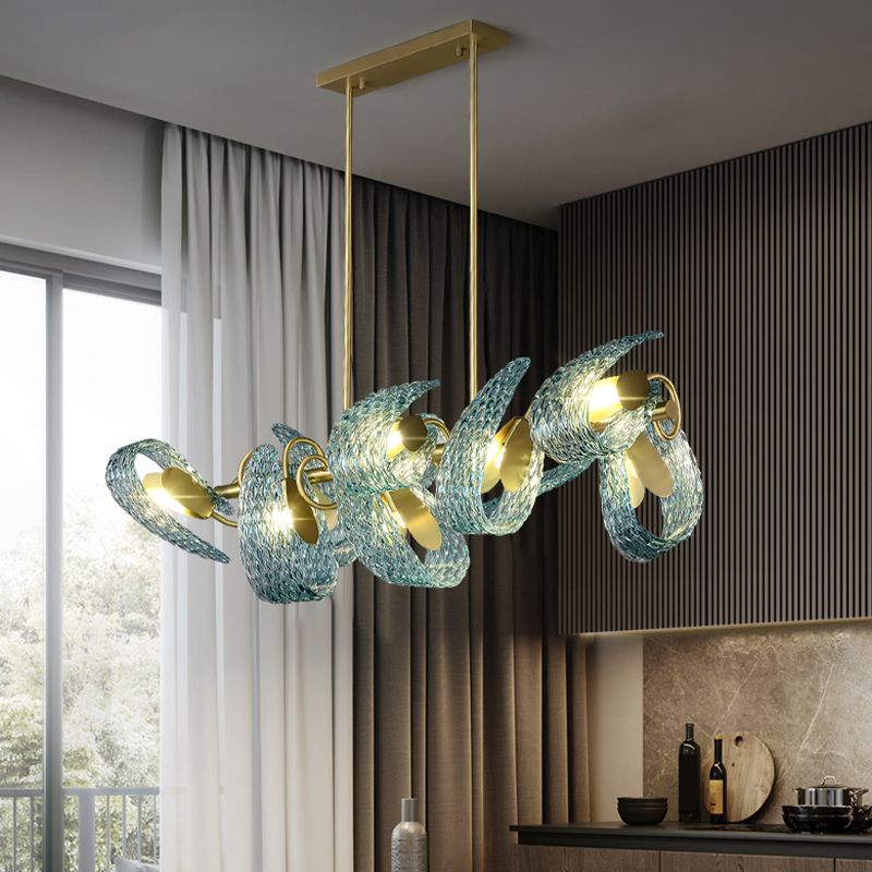 Modern Metal Ceiling Light Flower Shape Island Light with Glass Shade for Living Room