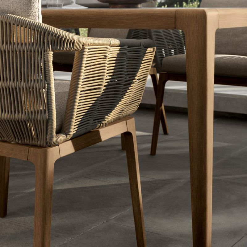 Tropical Upholstered Patio Arm Chair Gray Wood Gray Dining Armchair