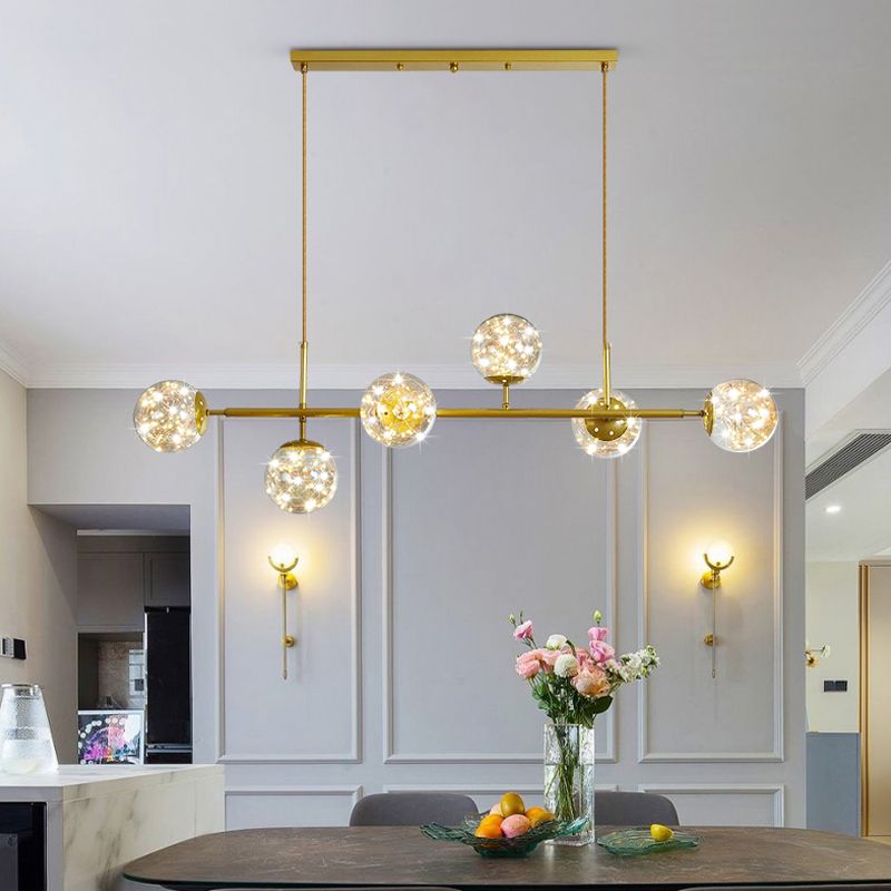 Contemporary Island Light Fixtures Sphere Glass 6-Light Island Lights