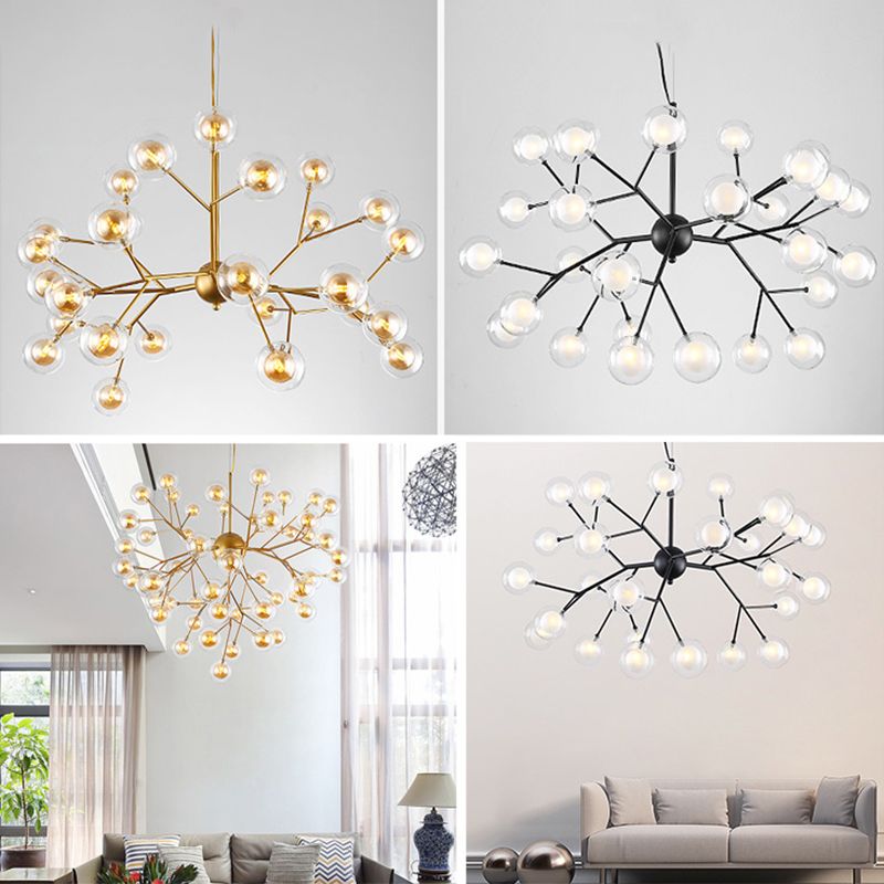 Wrought Iron Firefly Chandelier in Modern Luxury Style Glass Sputnik Pendant Light for Commercial Spaces
