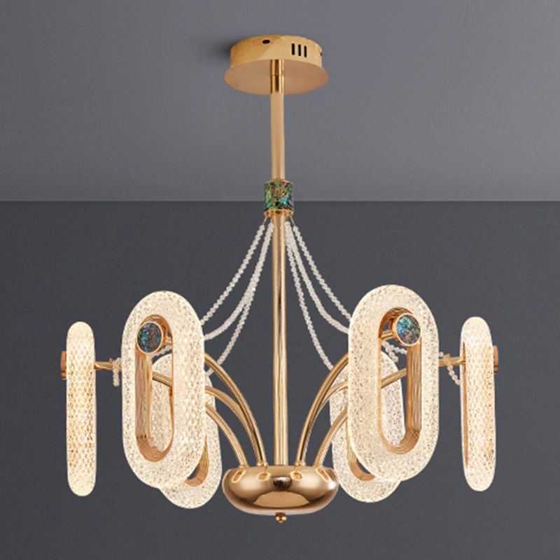 Postmodern LED Chandelier Oval Shape Suspension Lamp with Crystal Beads