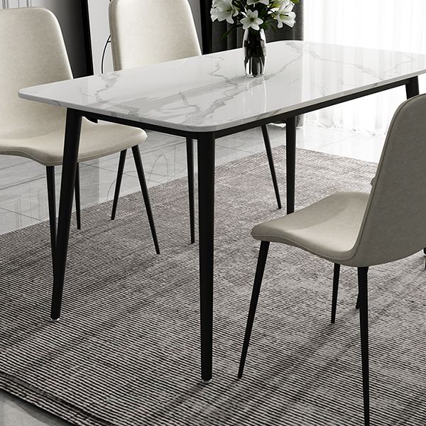 Mesa de comedor de cocina de piedra sinterizada simple Rectángulo de comedor blanco con 4 patas base