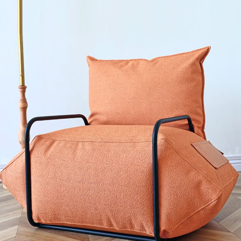Contemporary Armchair Pillow Back Round Arms with Black Legs Leather Arm Chair